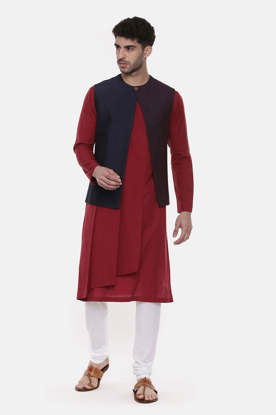 Blue Panelled Front Open Jacket