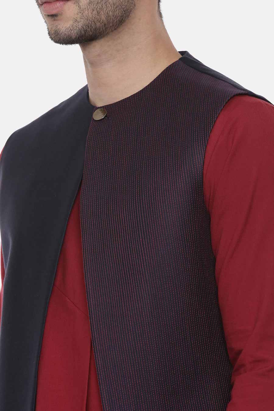 Blue Panelled Front Open Jacket