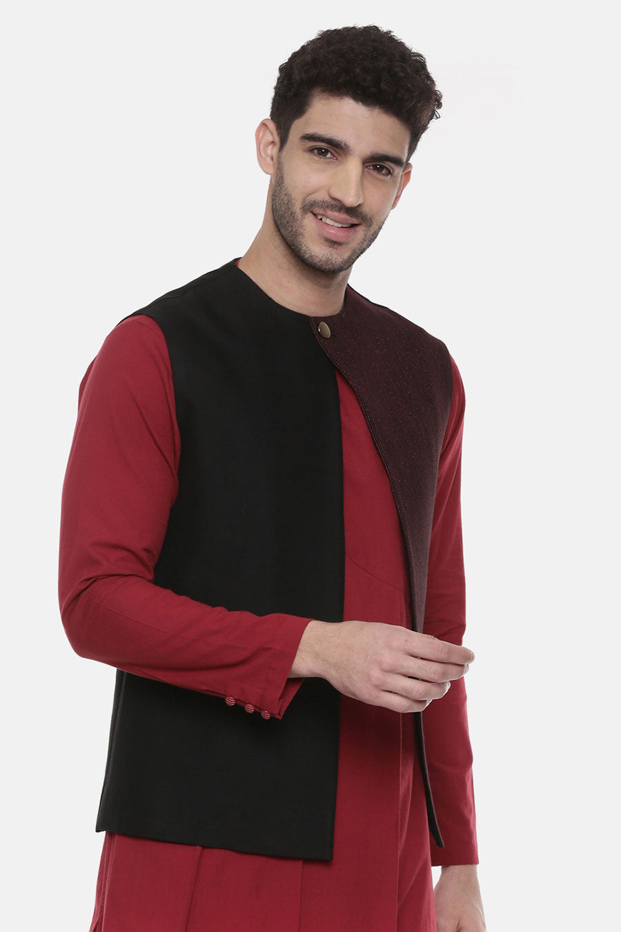 Black Panelled Front Open Jacket