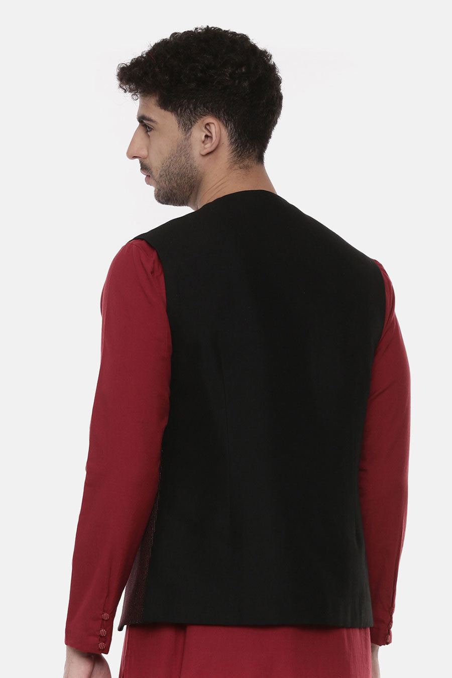 Black Panelled Front Open Jacket