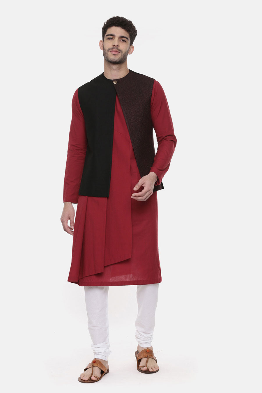 Black Panelled Front Open Jacket