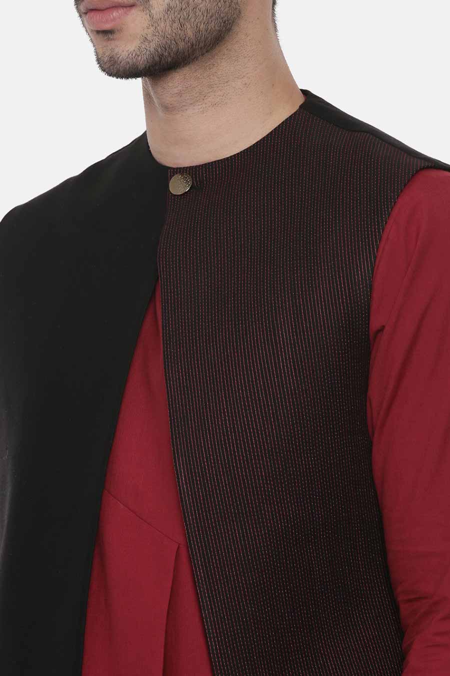 Black Panelled Front Open Jacket