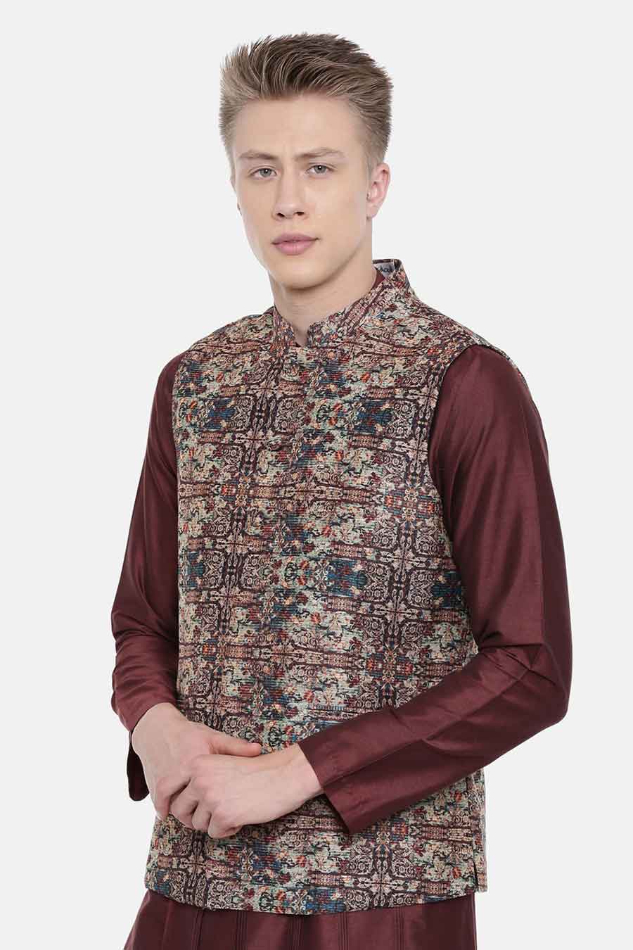 Brown Printed Bandi Jacket