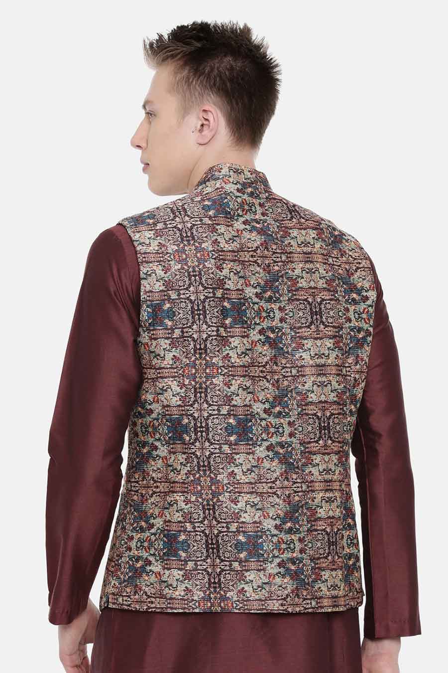 Brown Printed Bandi Jacket