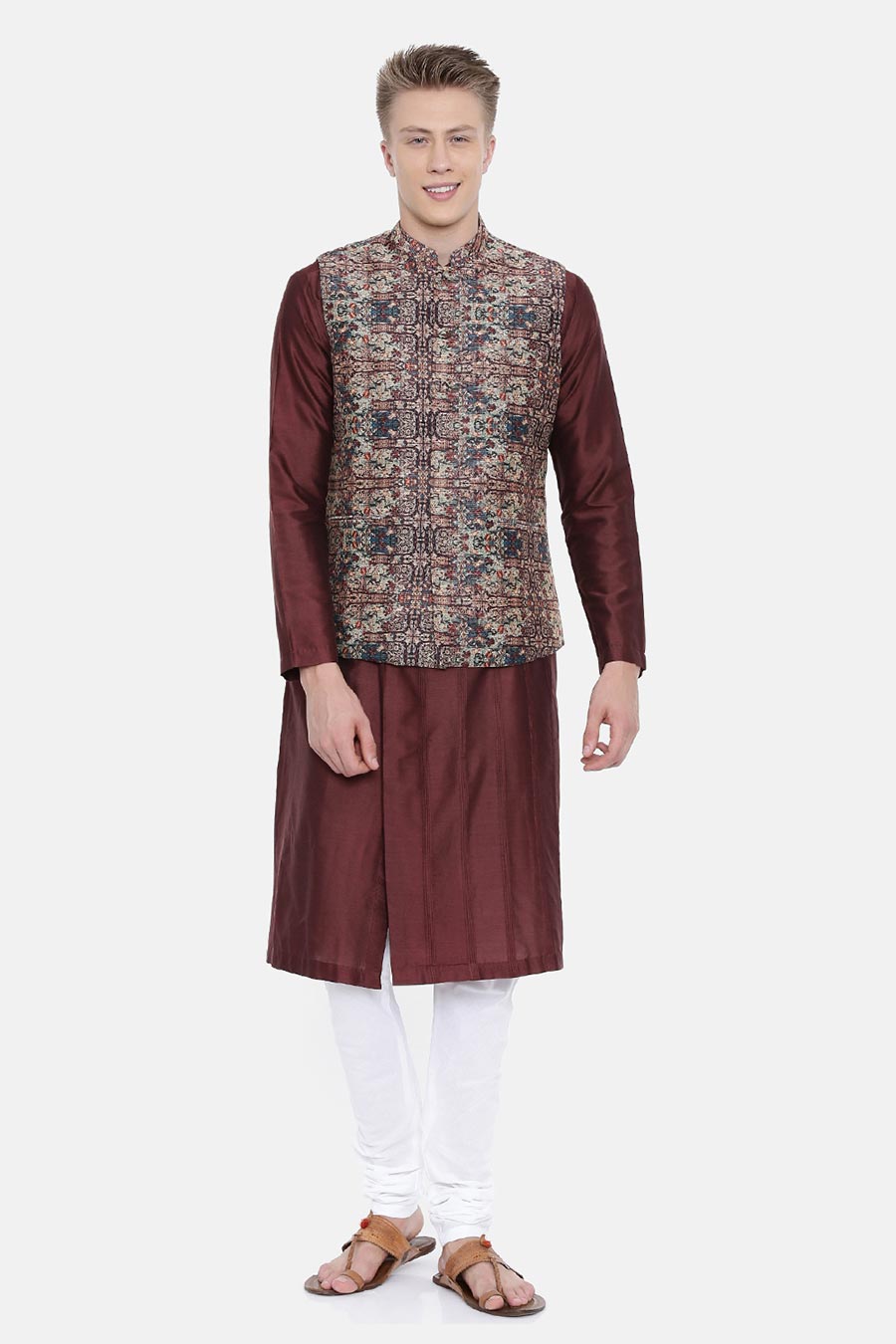 Brown Printed Bandi Jacket