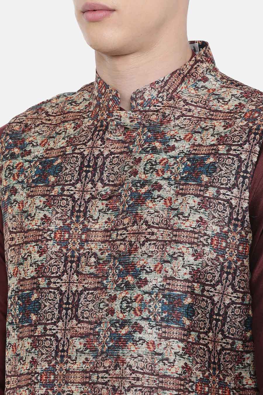 Brown Printed Bandi Jacket