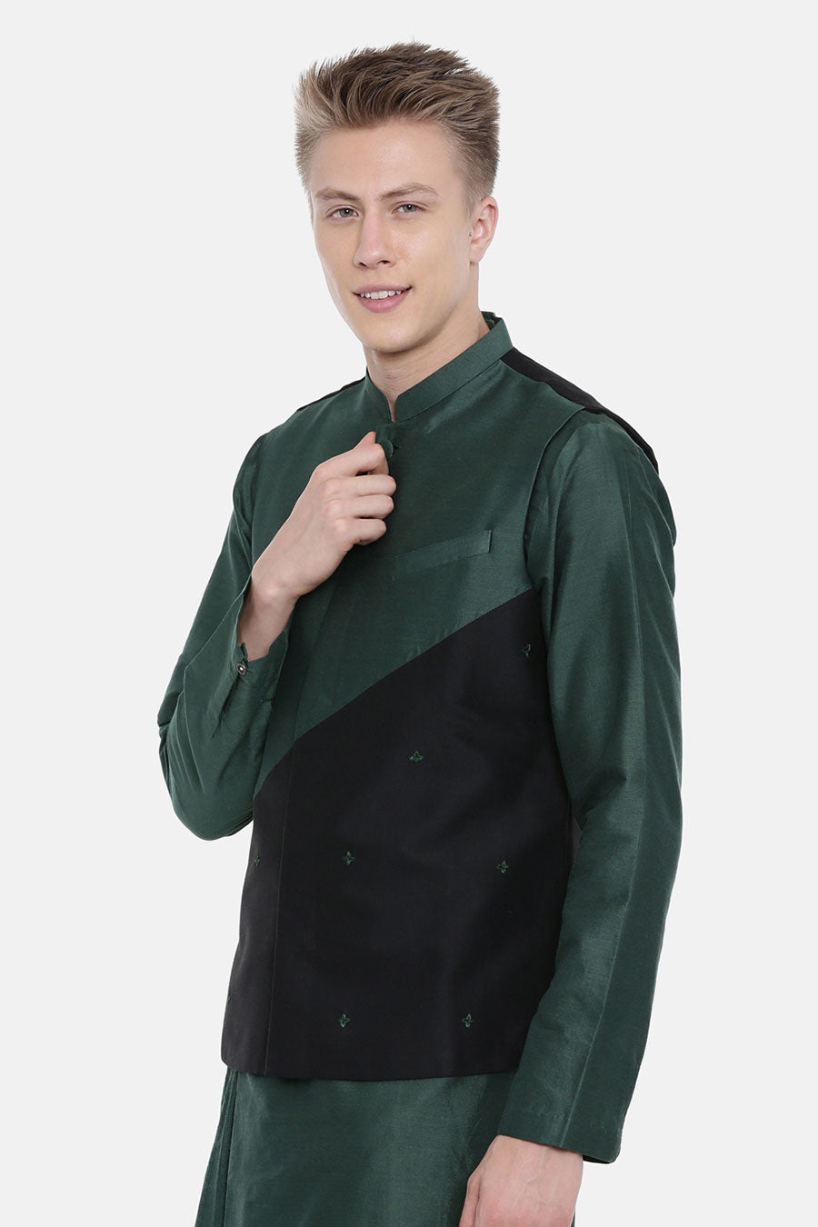 Green & Black Embellished Bandi Jacket