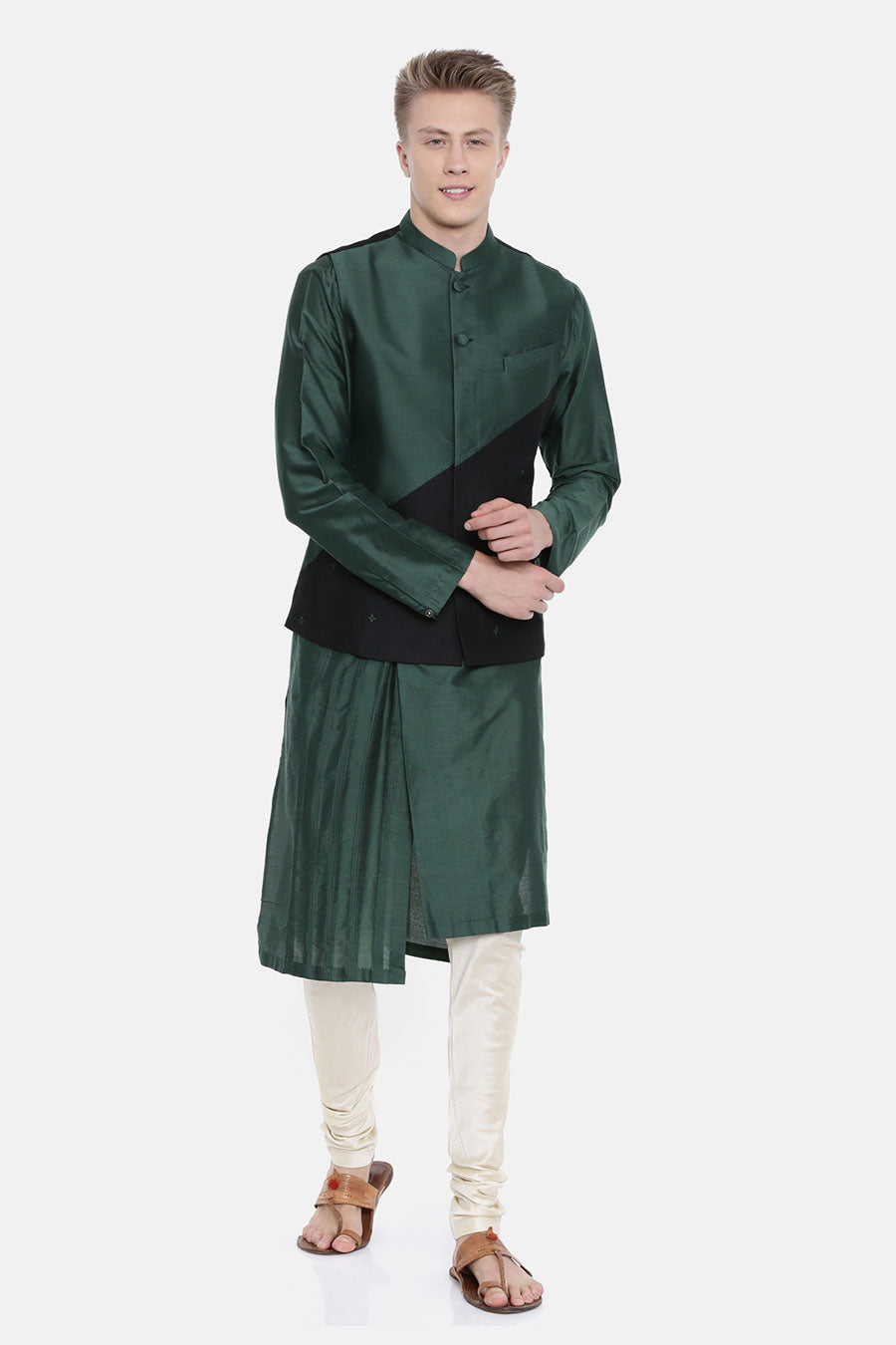 Green & Black Embellished Bandi Jacket