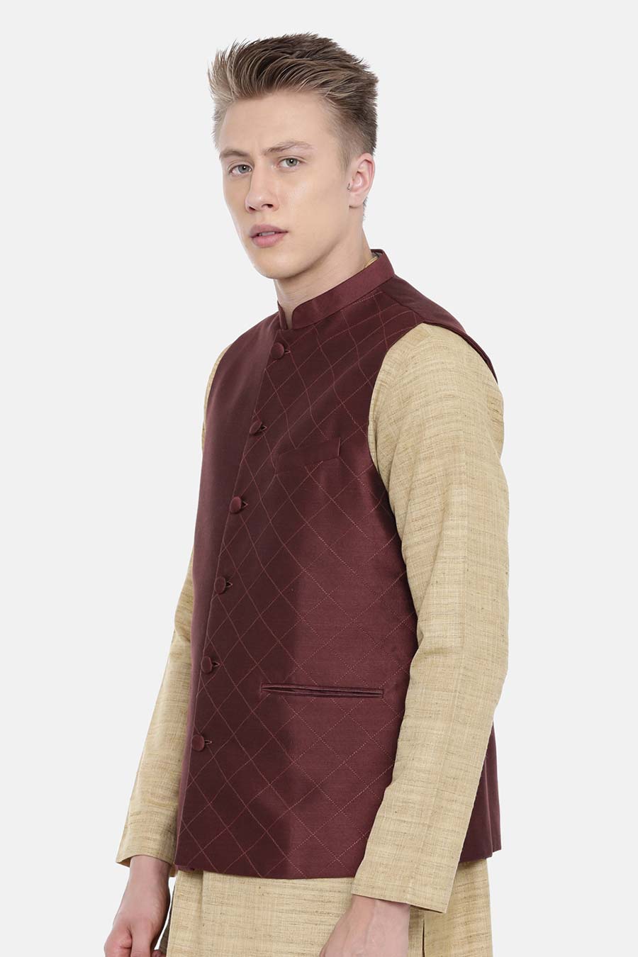 Brown Stitch Detailed Bandi Jacket