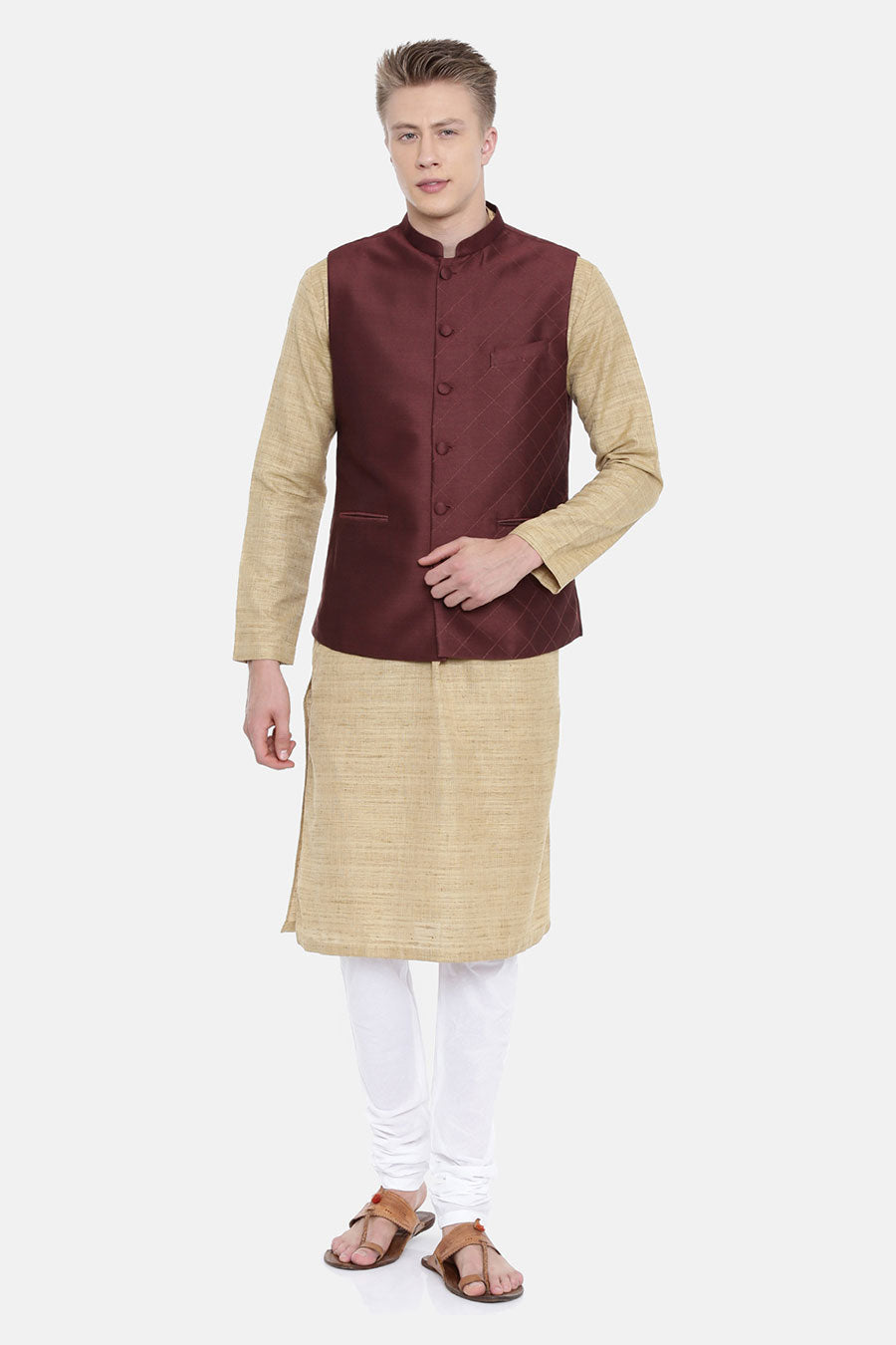 Brown Stitch Detailed Bandi Jacket