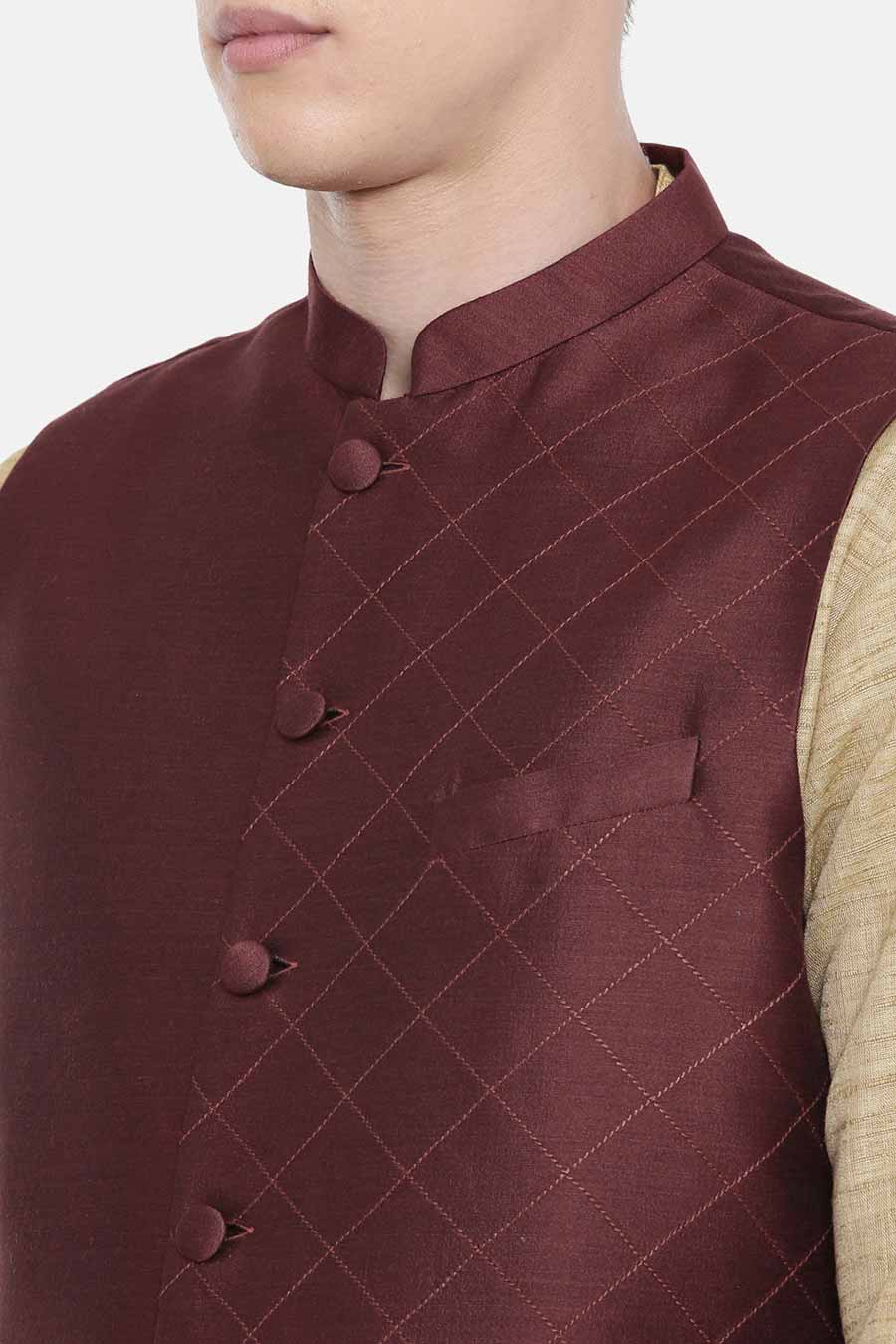 Brown Stitch Detailed Bandi Jacket