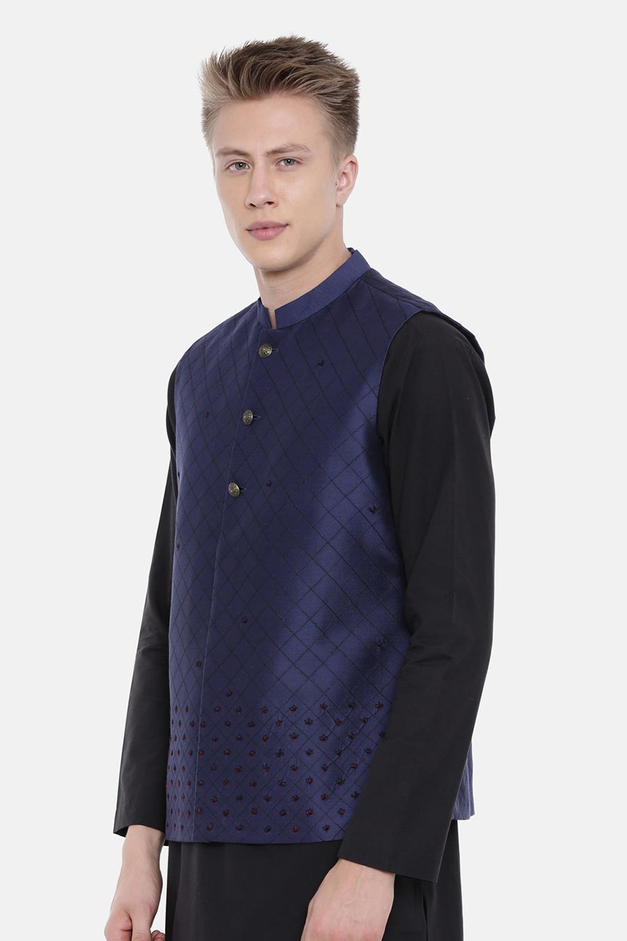 Navy Blue Embroidered Bandi Jacket