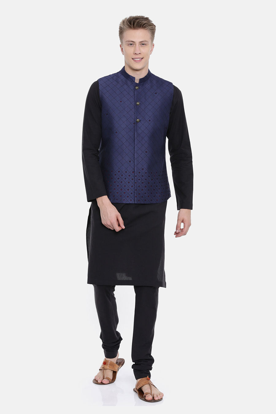 Navy Blue Embroidered Bandi Jacket