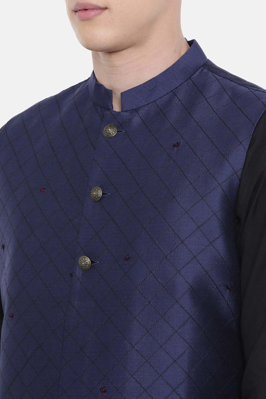 Navy Blue Embroidered Bandi Jacket