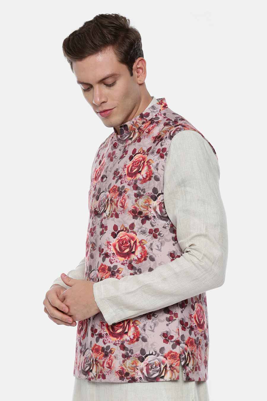 Pink Printed Bandi Jacket