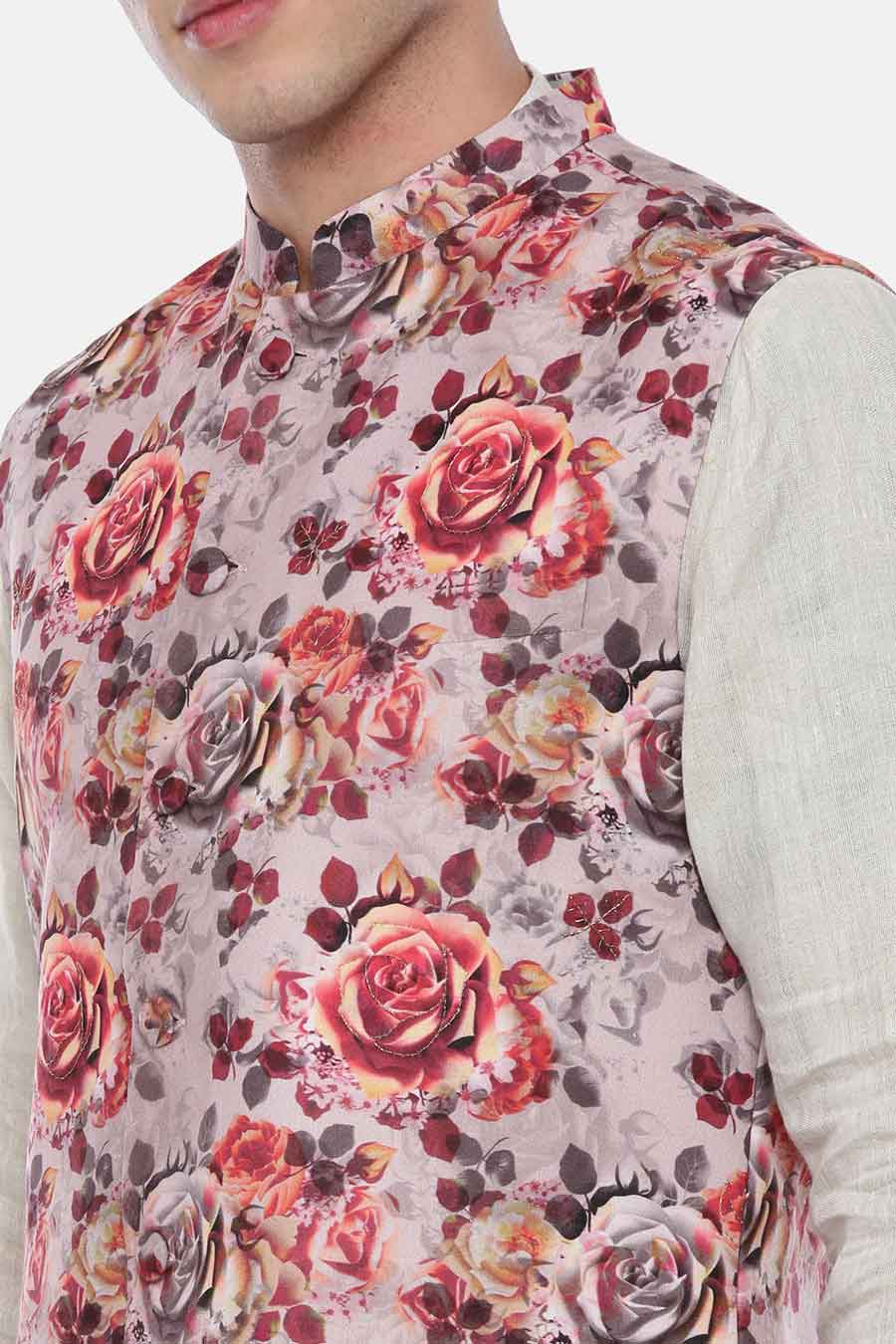 Pink Printed Bandi Jacket
