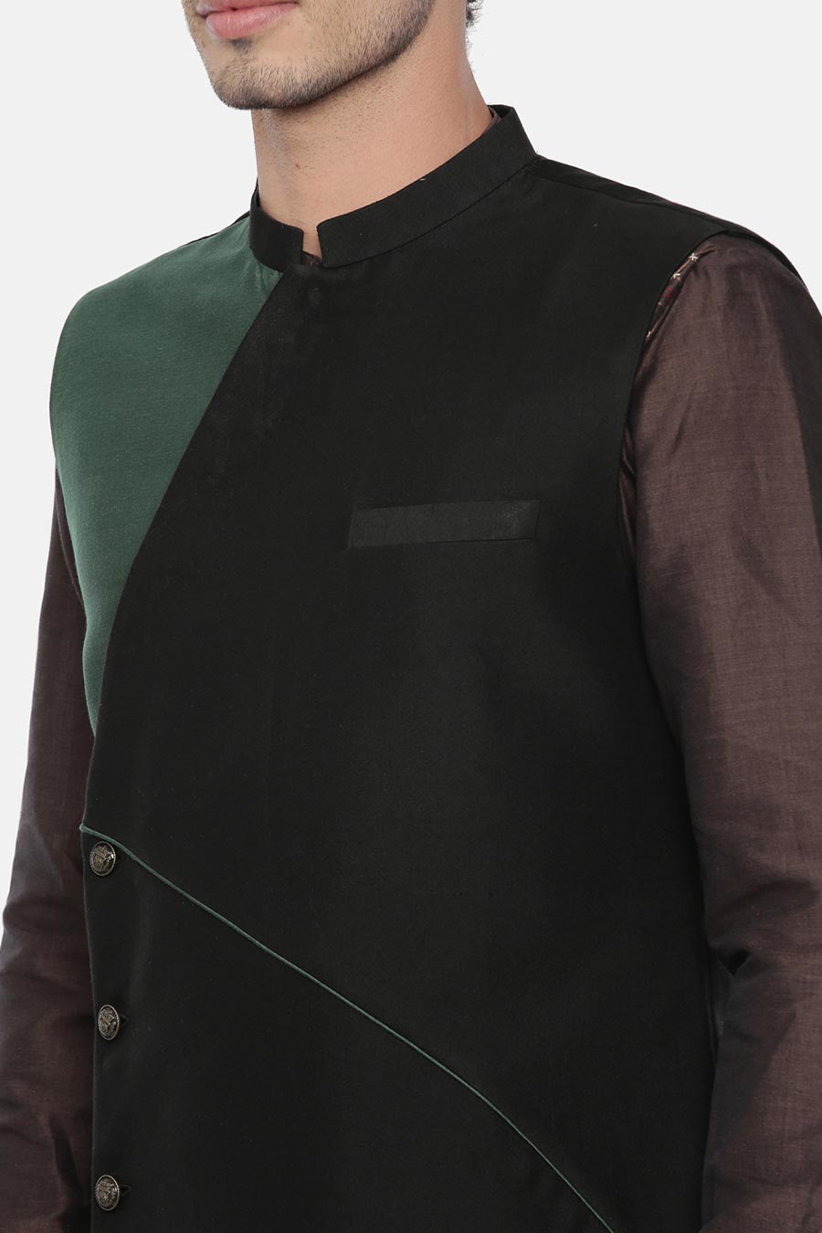 Black & Green Overlap Bandi Jacket