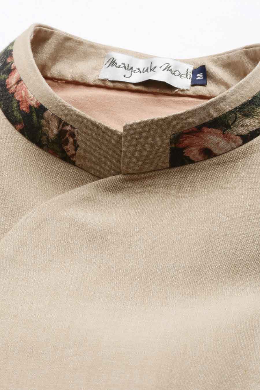 Beige Printed Panel Bandi Jacket