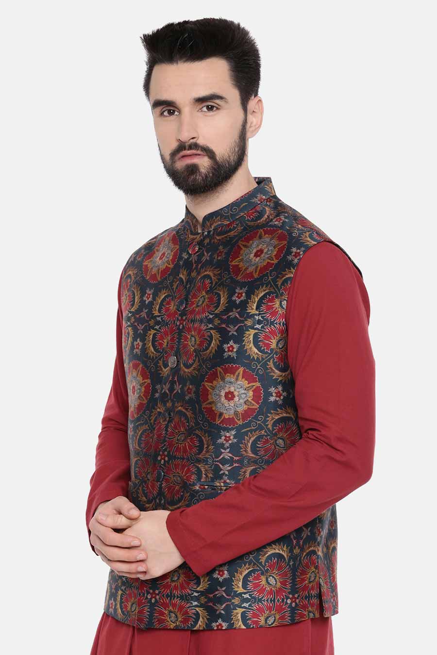 Green & Red Printed Bandi Jacket