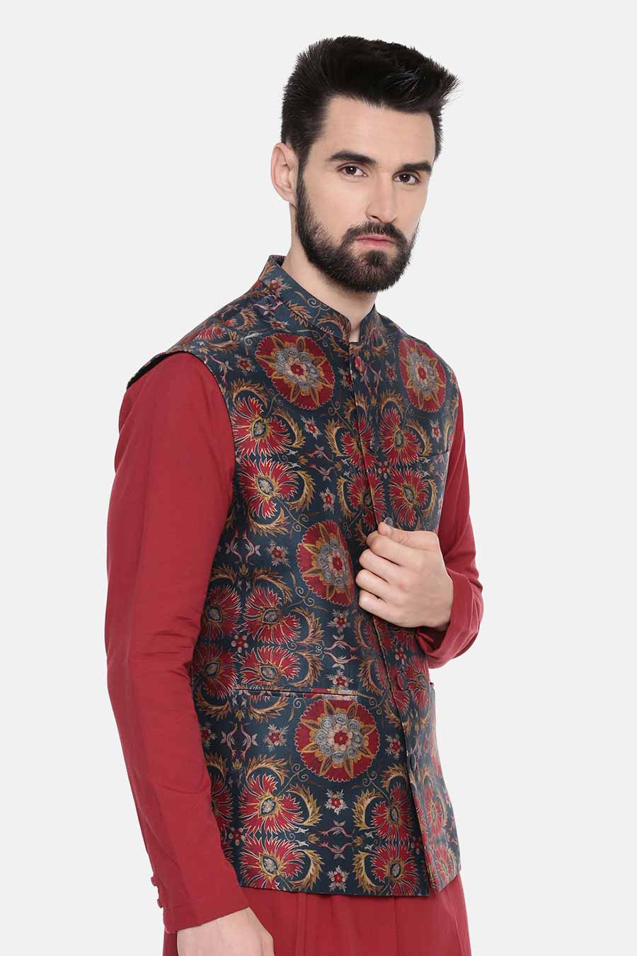 Green & Red Printed Bandi Jacket