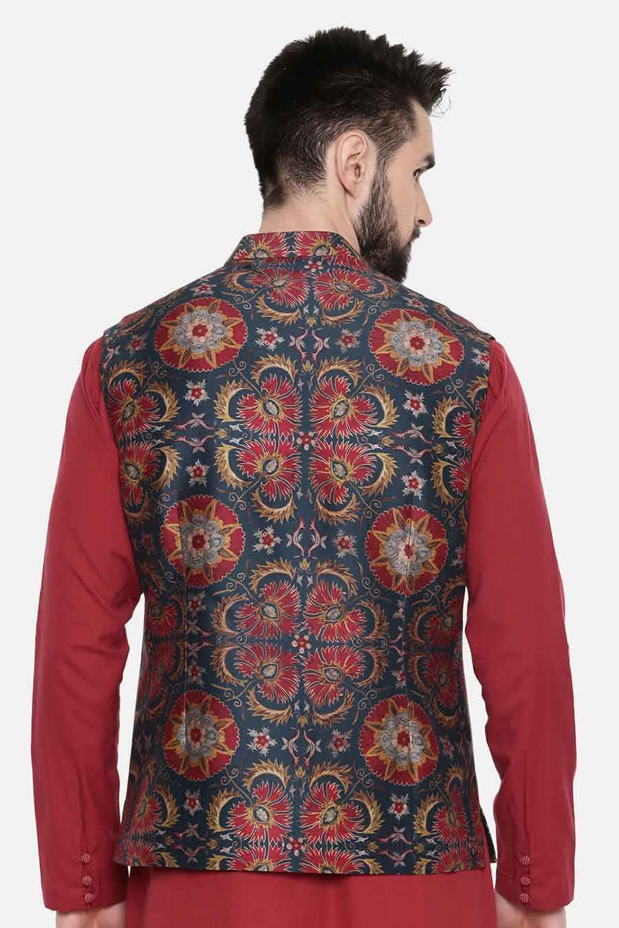 Green & Red Printed Bandi Jacket