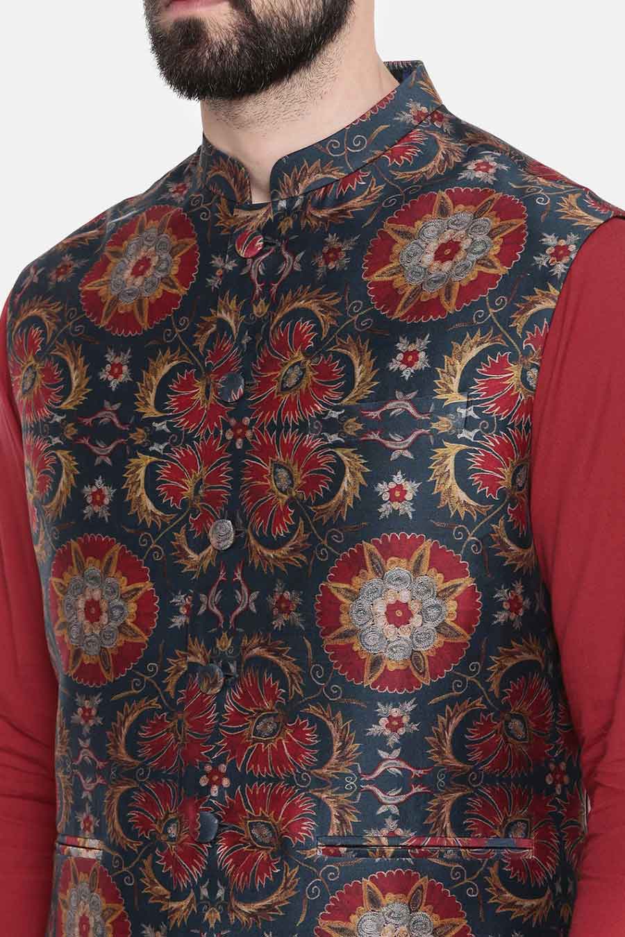 Green & Red Printed Bandi Jacket