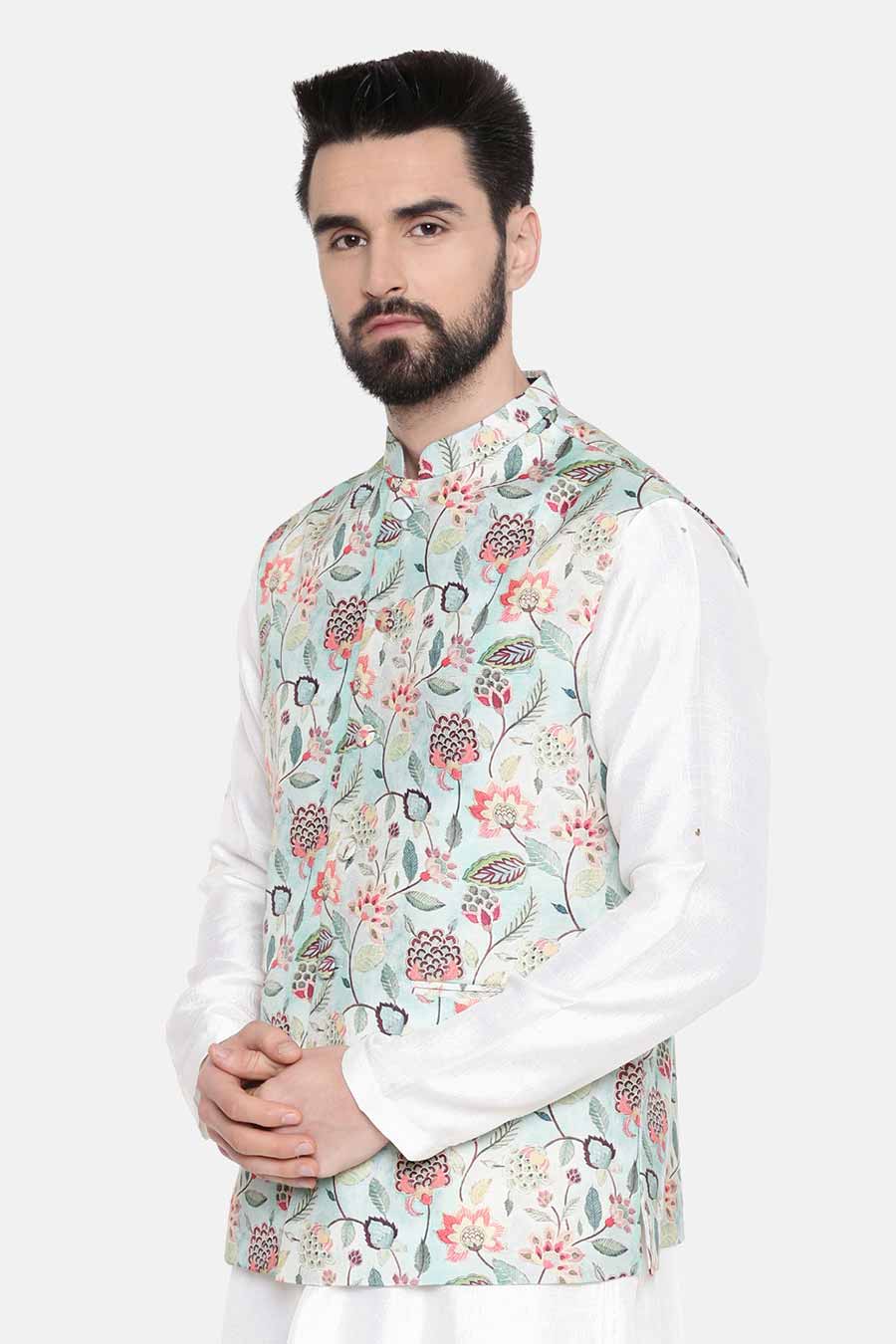 Pastel Green Printed Bandi Jacket