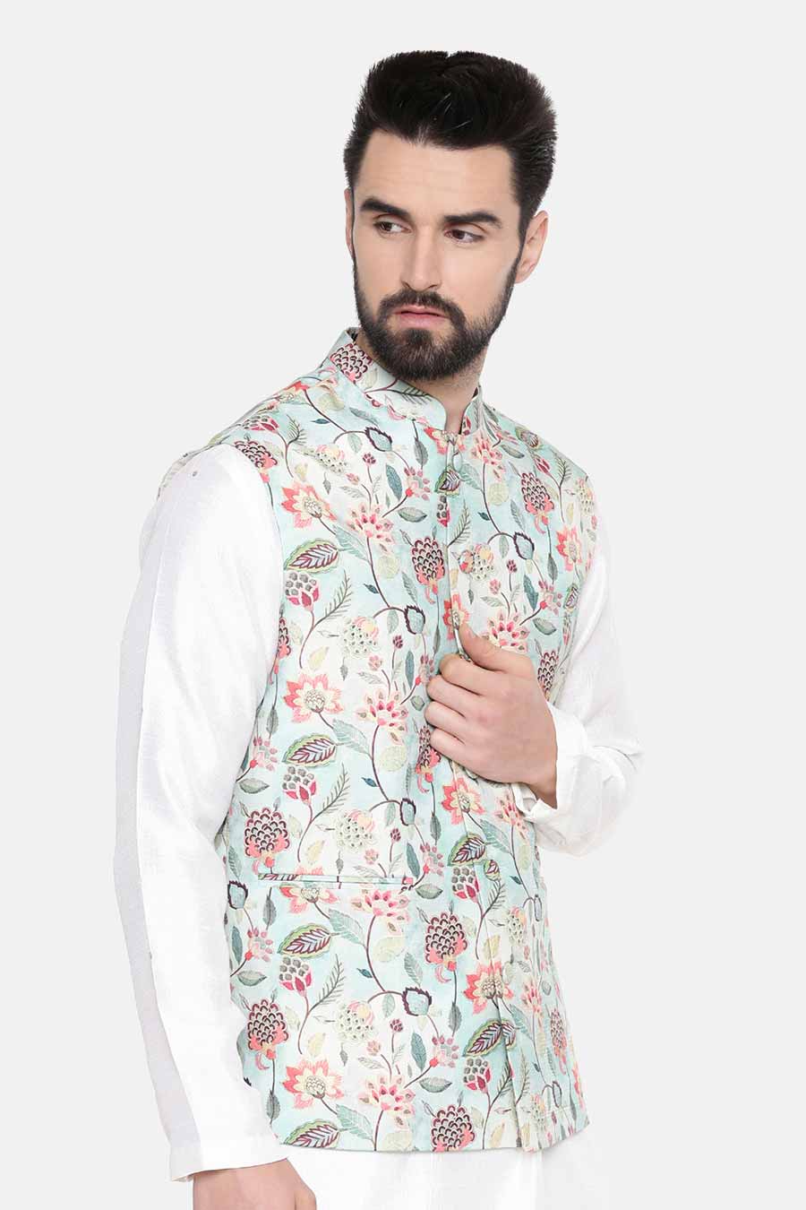 Pastel Green Printed Bandi Jacket
