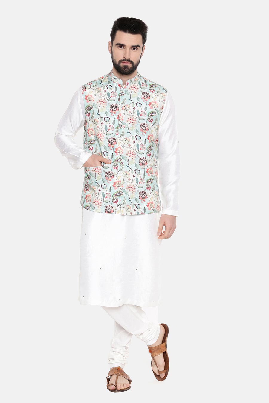 Pastel Green Printed Bandi Jacket