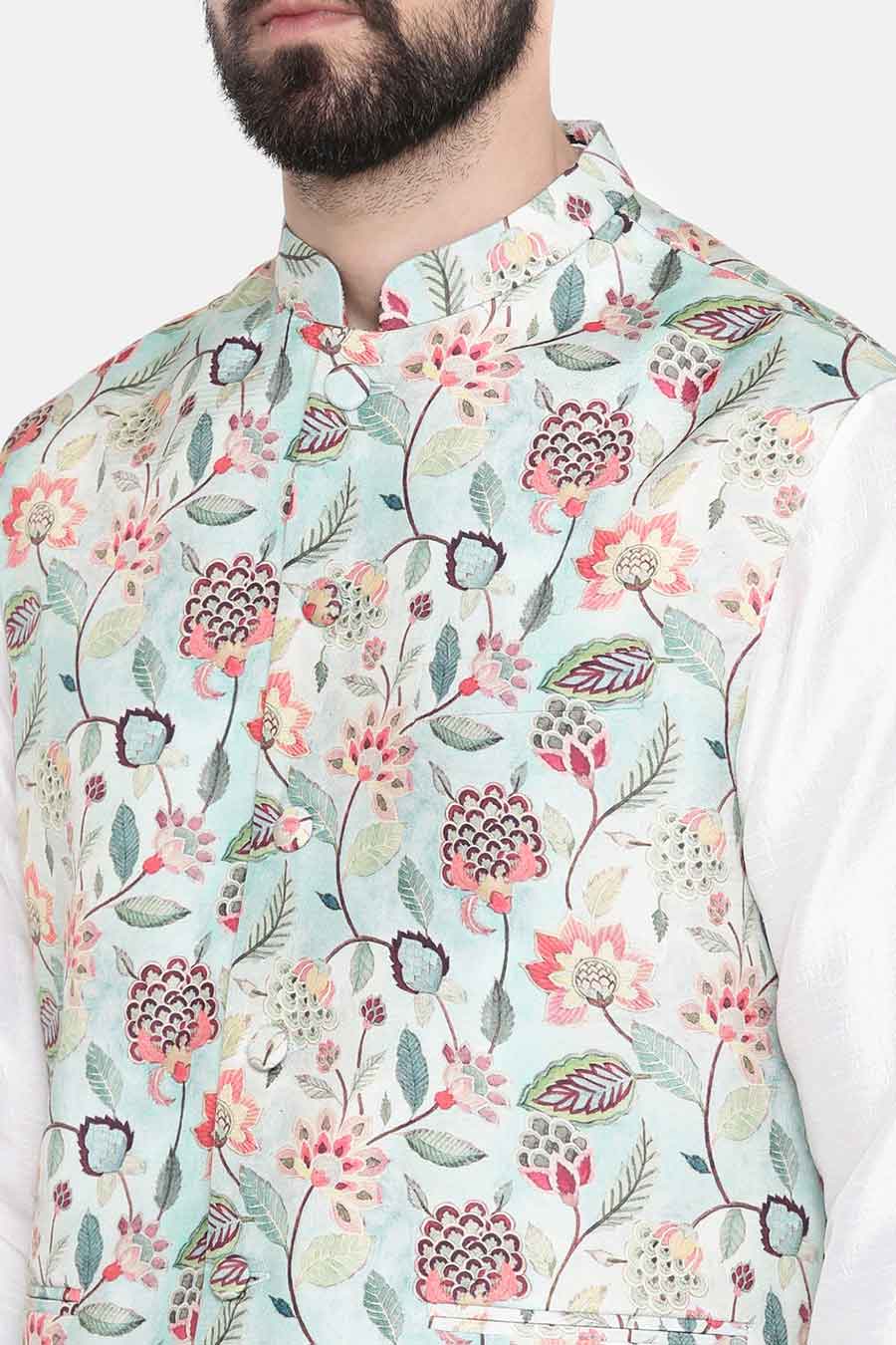 Pastel Green Printed Bandi Jacket