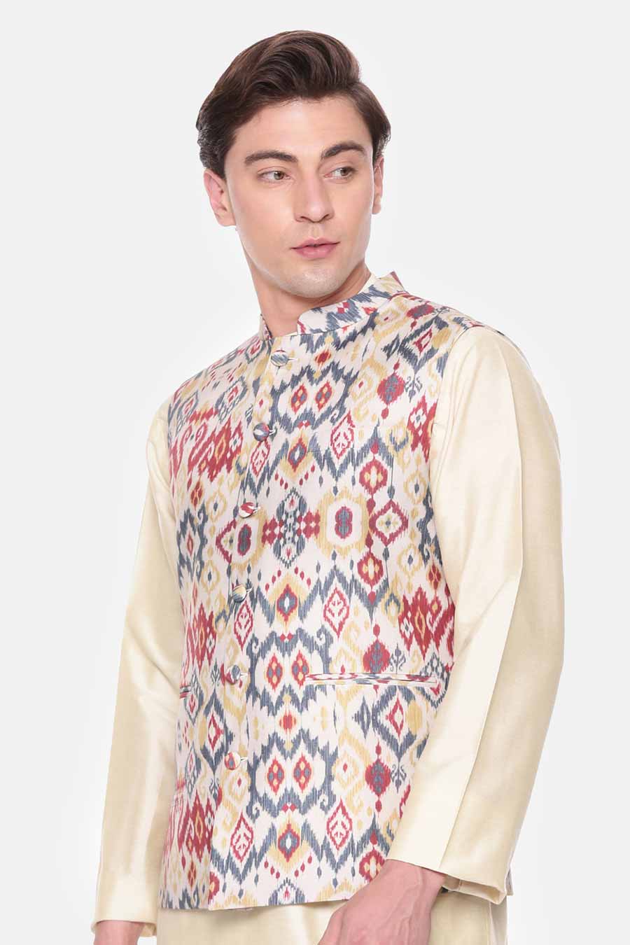 Beige Printed Bandi Jacket