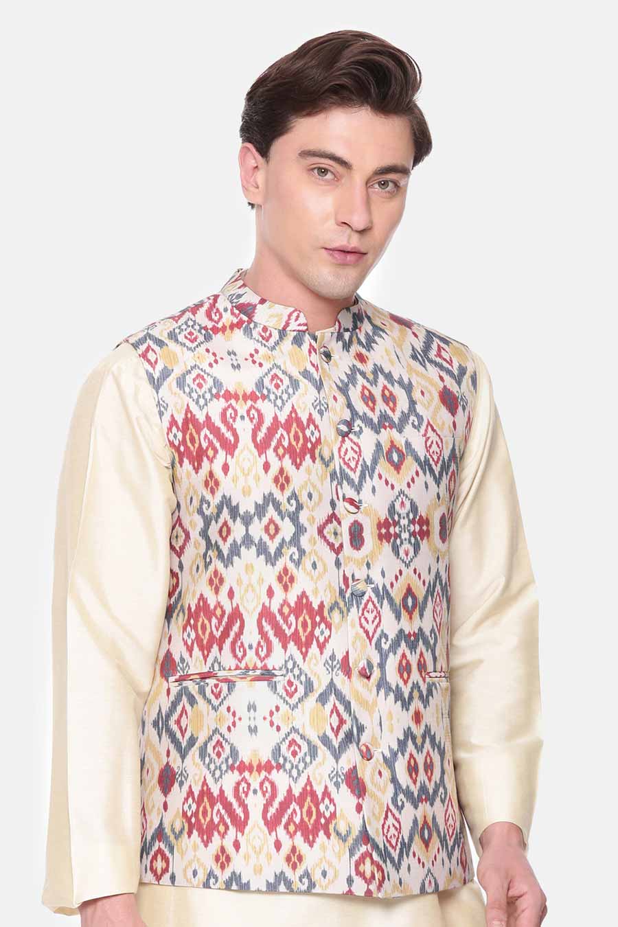 Beige Printed Bandi Jacket