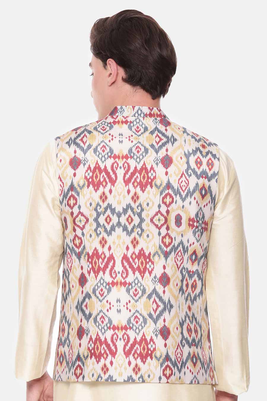 Beige Printed Bandi Jacket