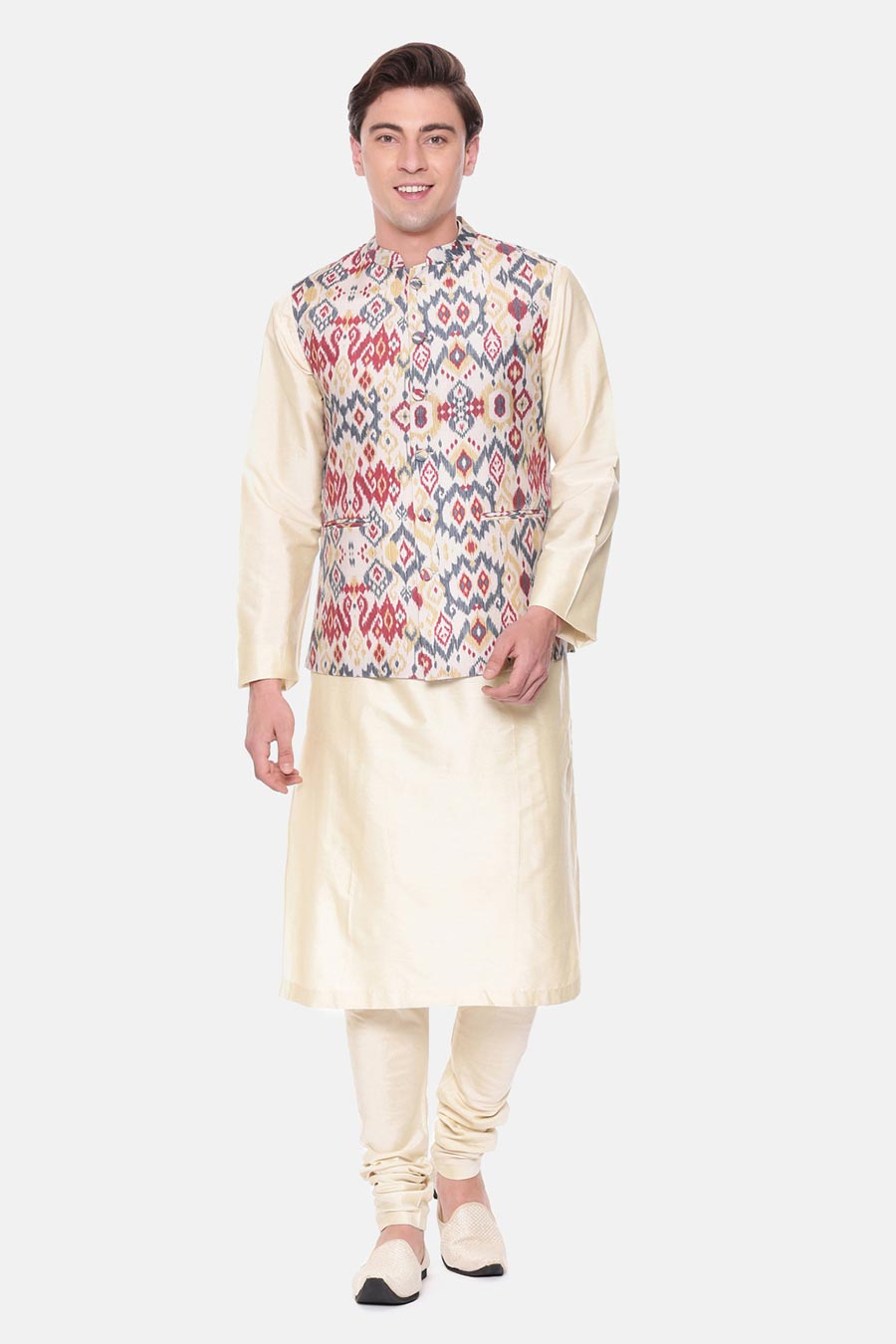 Beige Printed Bandi Jacket