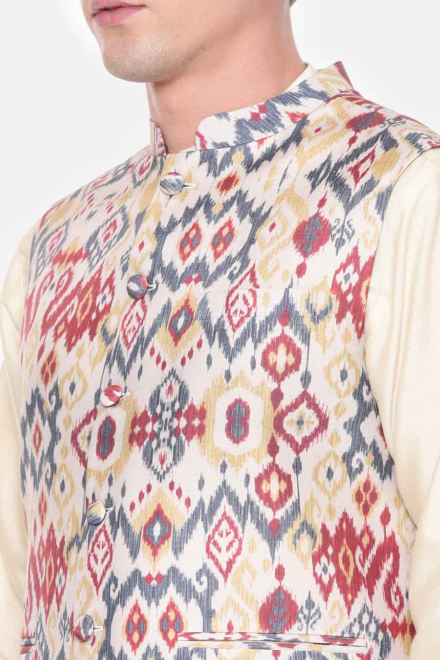 Beige Printed Bandi Jacket