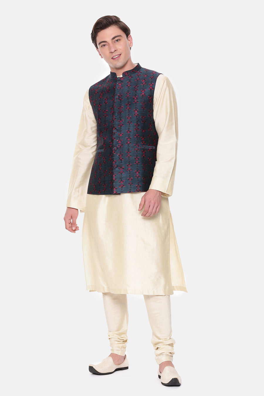 Blue Printed Chanderi Bandi Jacket