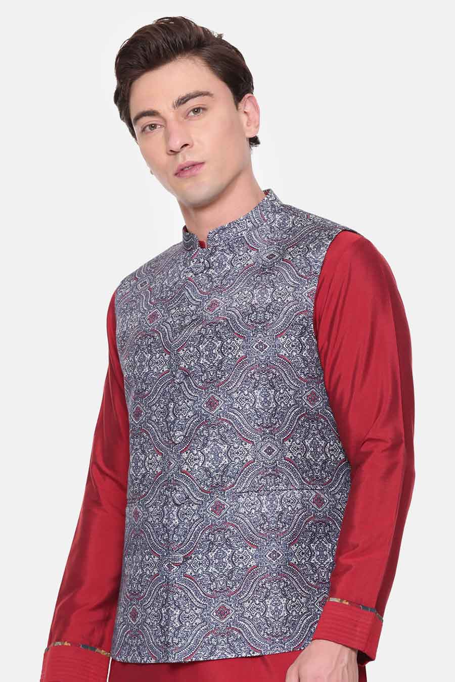 Blue Printed Bandi Jacket