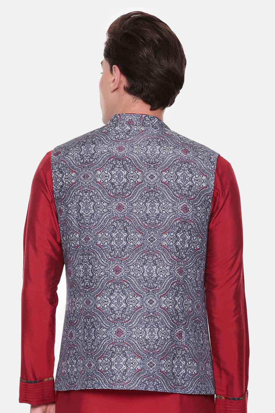 Blue Printed Bandi Jacket