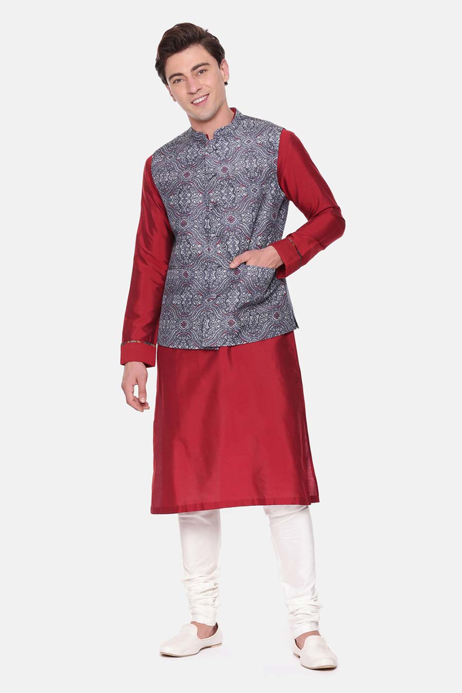 Blue Printed Bandi Jacket