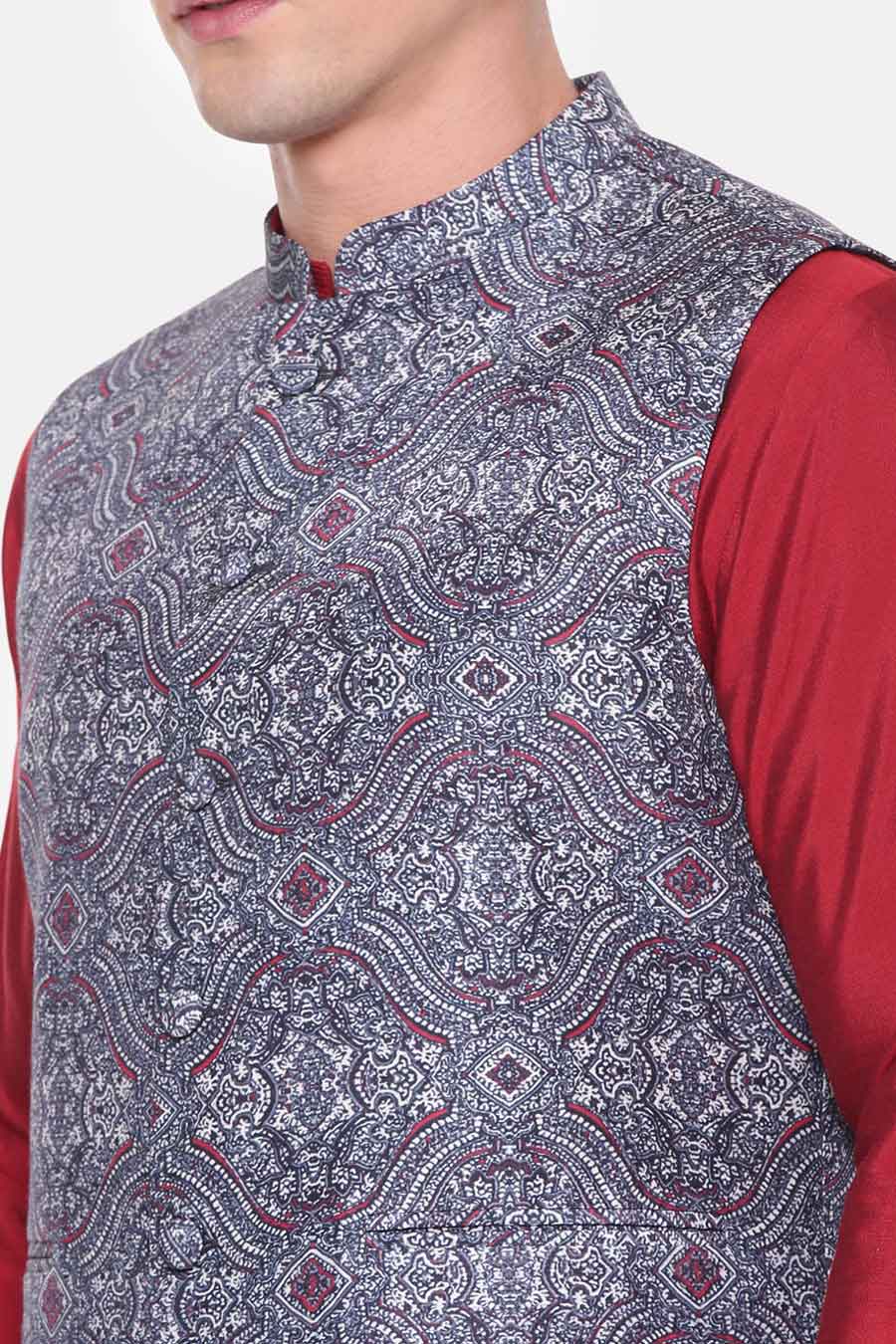 Blue Printed Bandi Jacket
