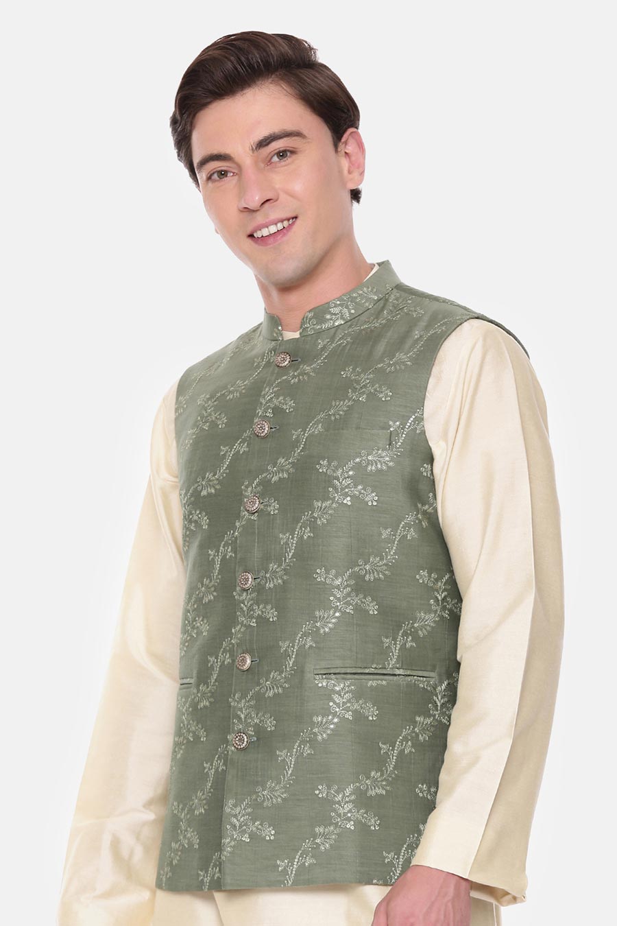 Green Embroidered Bandi Jacket
