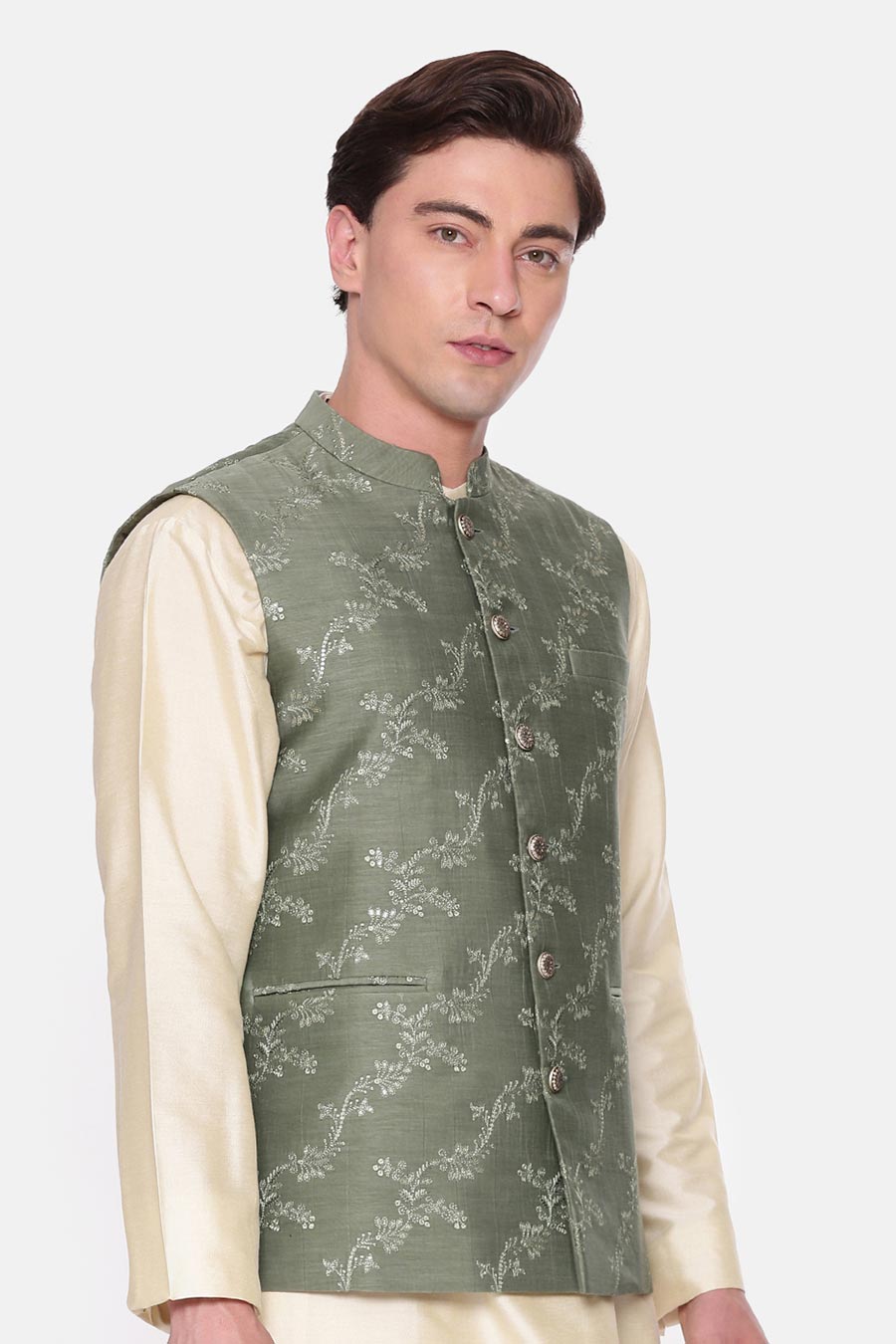 Green Embroidered Bandi Jacket