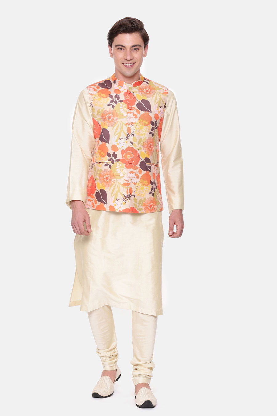 Orange & Beige Printed Bandi Jacket