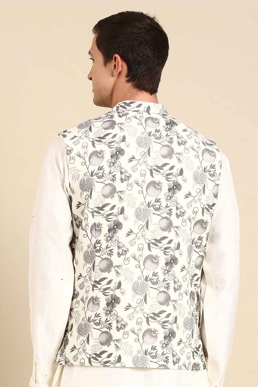 Grey & Cream Printed Bandi Jacket