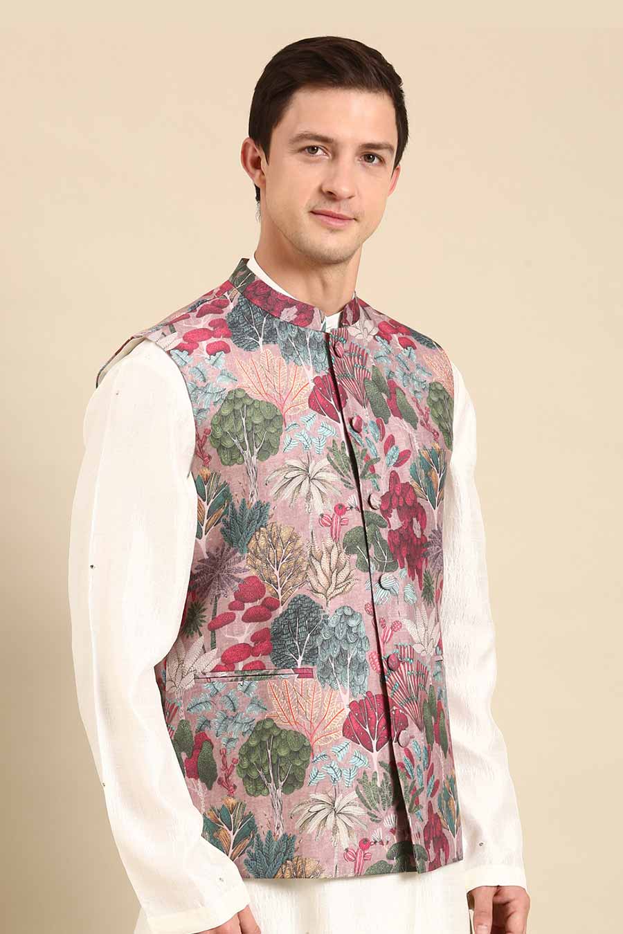 Salmon Pink Printed Bandi Jacket