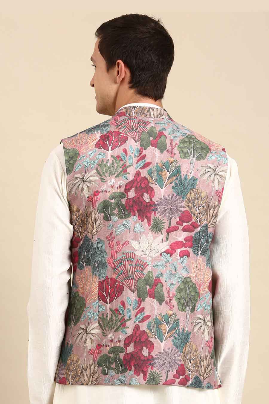 Salmon Pink Printed Bandi Jacket