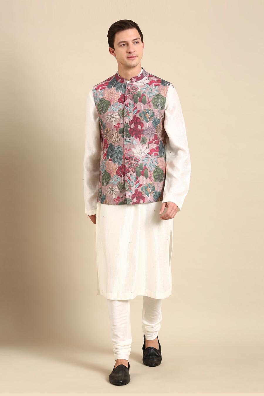 Salmon Pink Printed Bandi Jacket