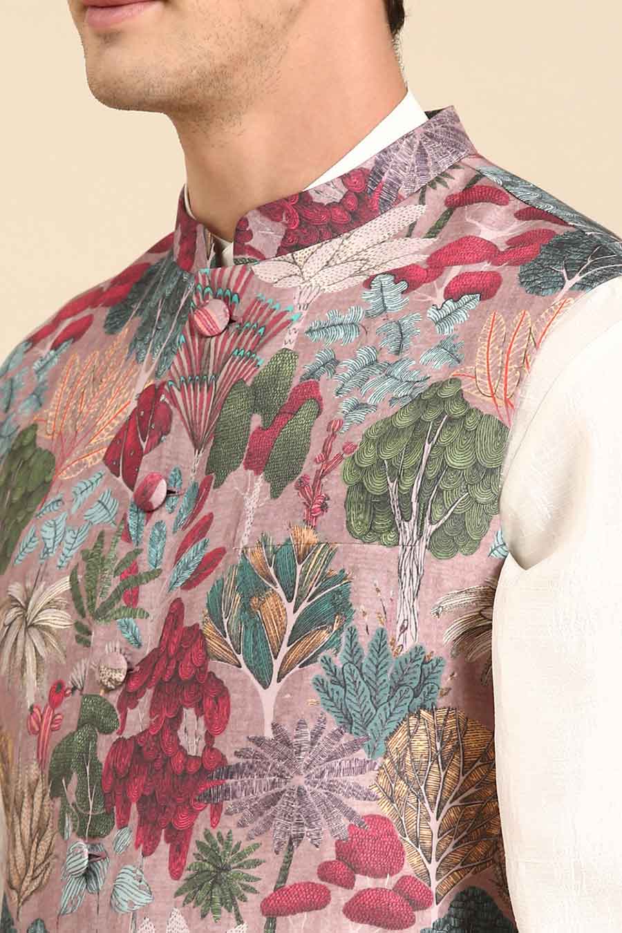 Salmon Pink Printed Bandi Jacket