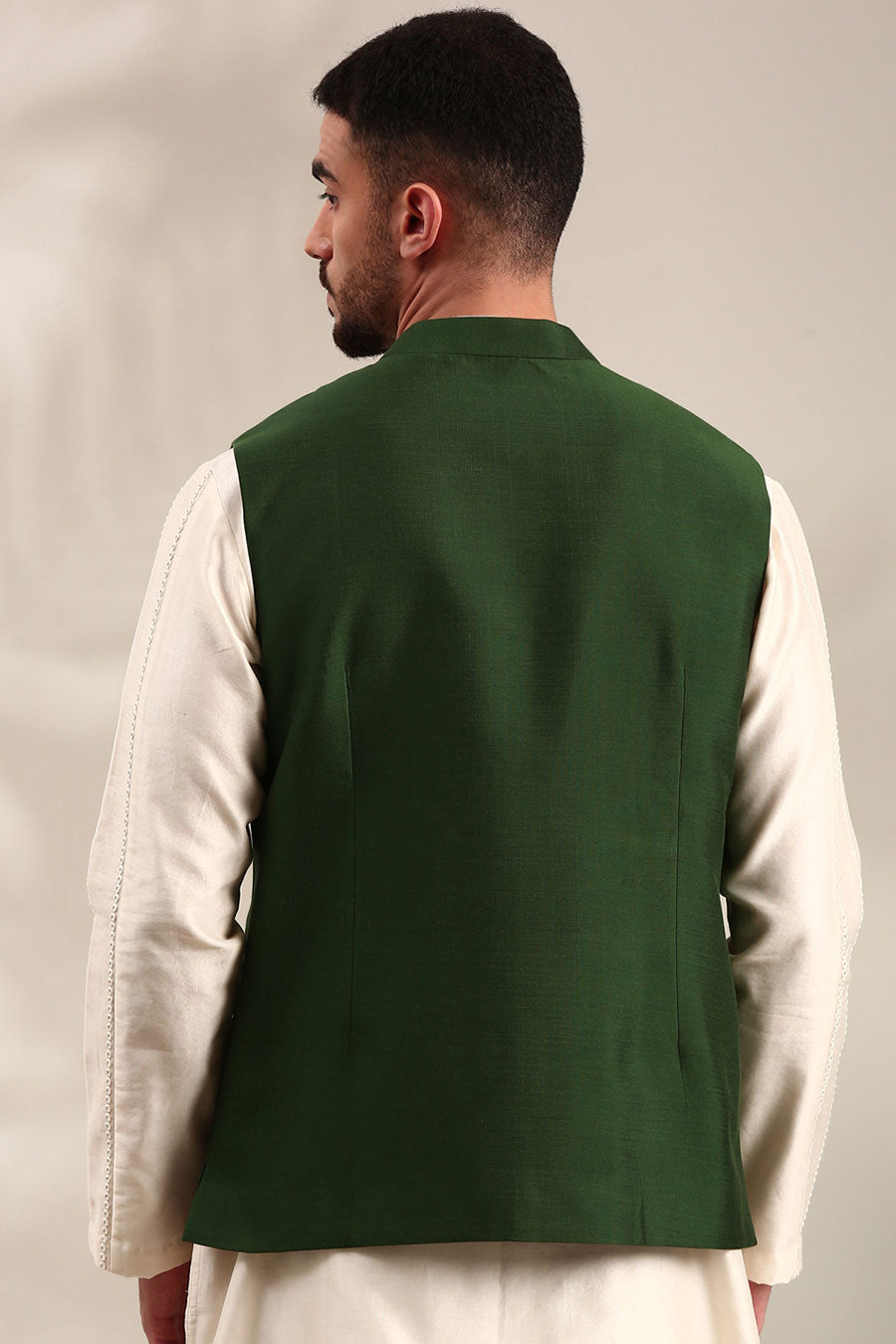 Bottle Green Embroidered Bandi Jacket