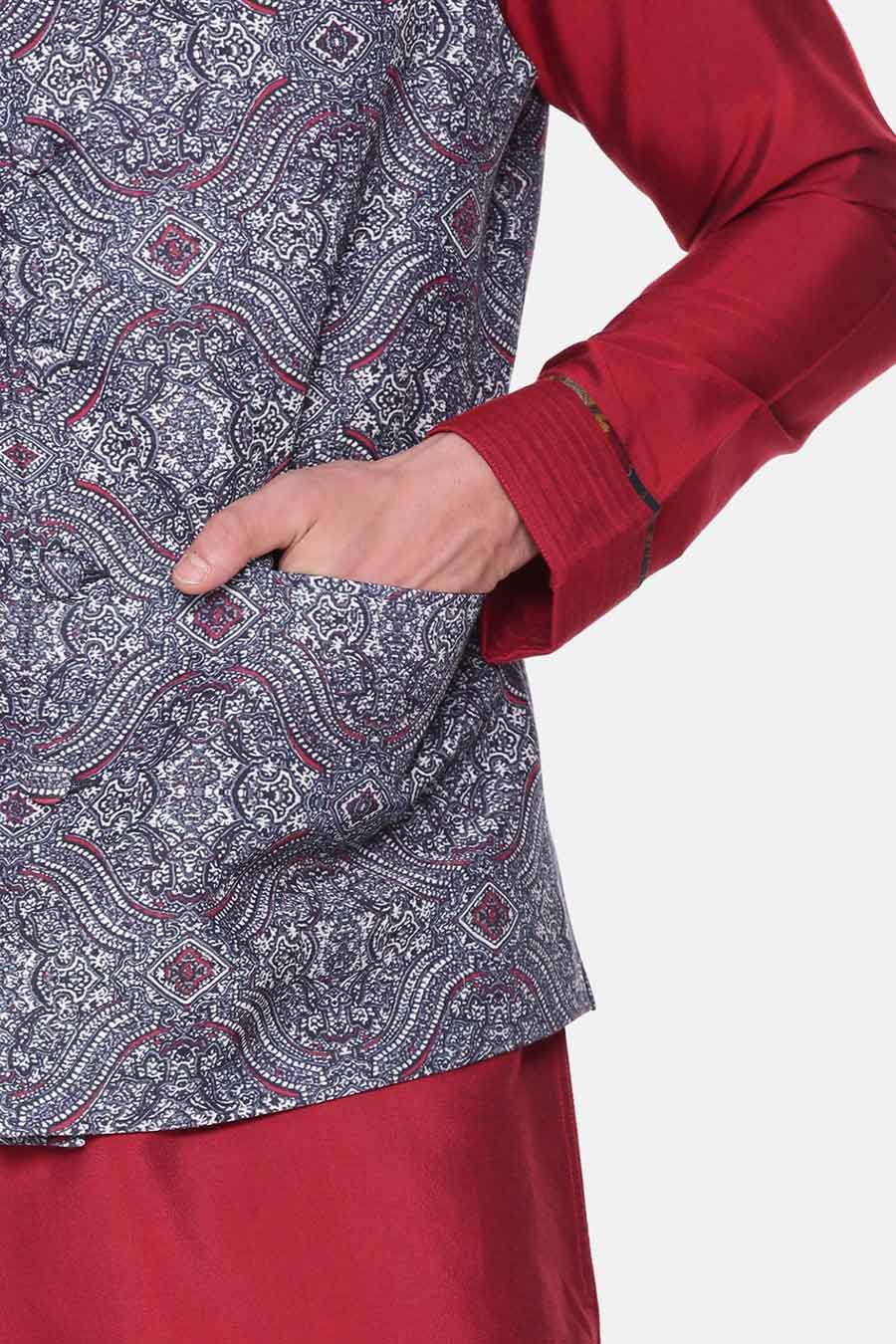 Blue Printed Bandi Jacket
